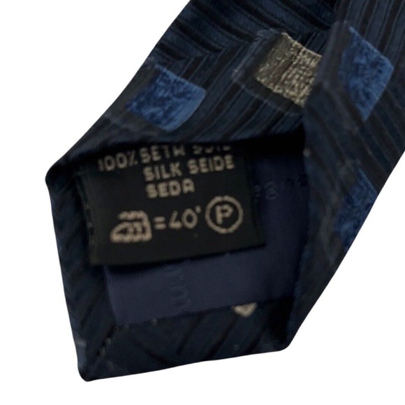 Ermenegildo Zegna Tie Mens Blue Tan Square Geometric Silk Luxury Business - Picture 11 of 11